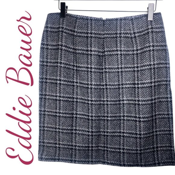 EDDIE BAUER VINTAGE Y2K WOOL HOUNDSTOOTH PLAID PENCIL SKIRT DARK ACEDEMIA, 8 - Picture 2 of 7